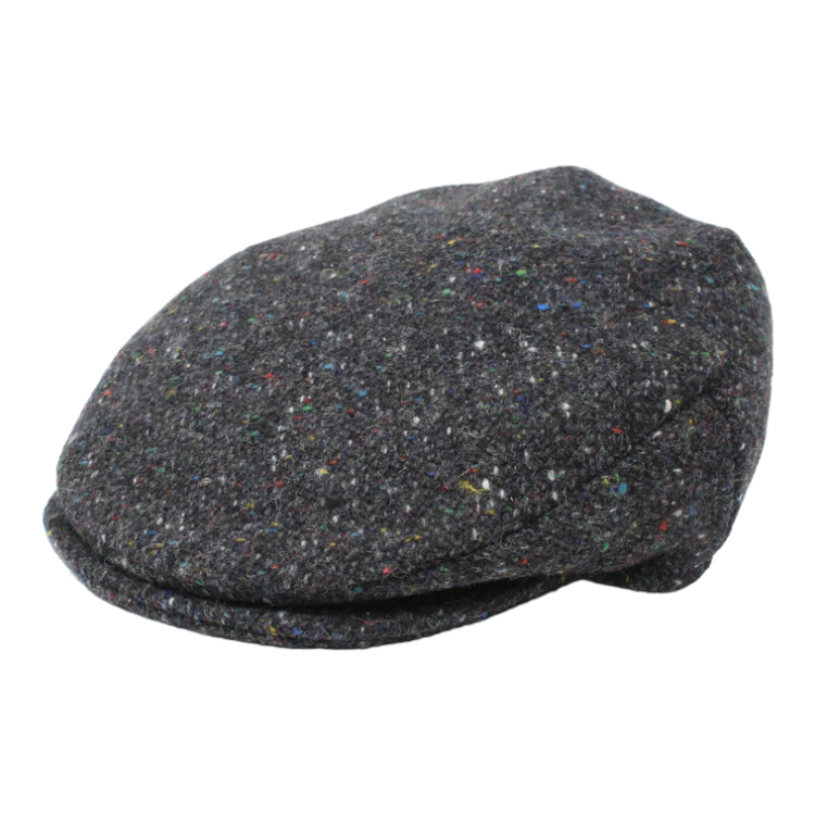 Hanna Donegal Tweed Touring Cap - Charcoal with Colourful Flecks