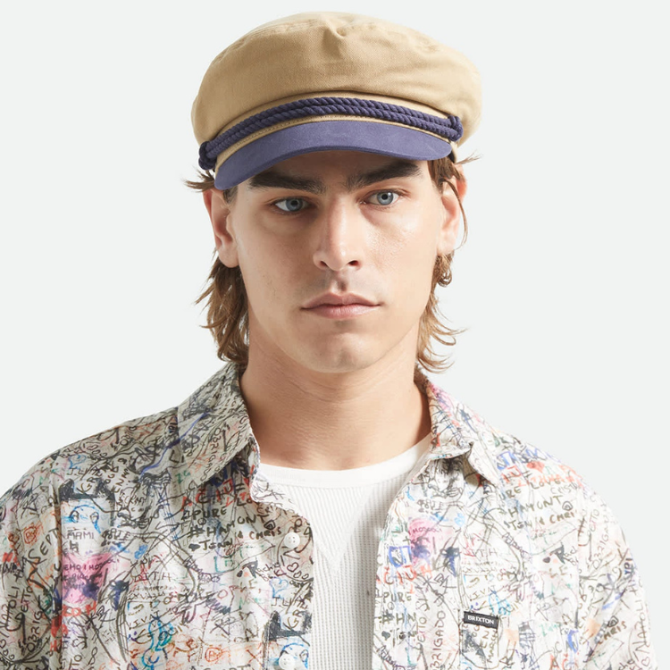 Brixton Fiddler Cap - Sand/Washed Navy – The Hat Store