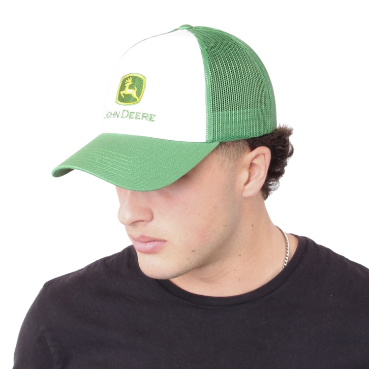 John Deere Panel Mesh Cap White/Green – The Hat Store
