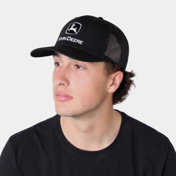 John Deere Trademark Logo Trucker Mesh Cap Black The Hat Store