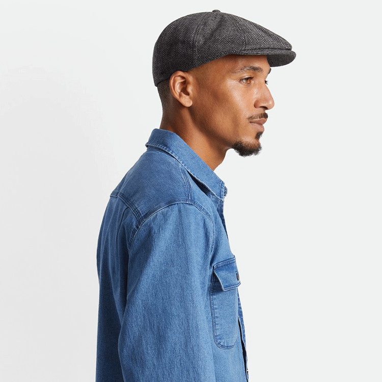 Brixton Brood Cap Grey Black Herringbone The Hat Store