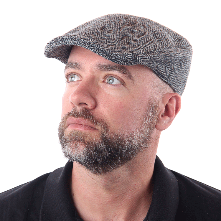 Hanna Donegal Tweed Touring Cap Black Herringbone The Hat Store